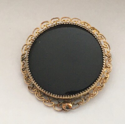 Vintage Black Onyx Round Brooch/Pendant 12 K.G.F. Hallmarked A.C.