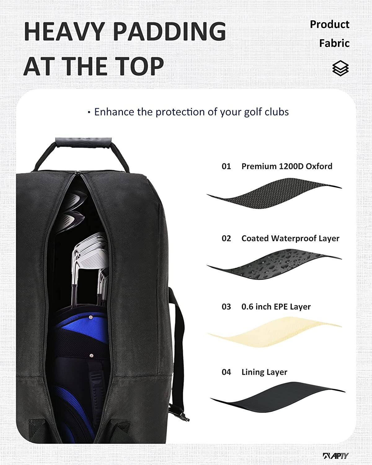 Padded Golf Club Travel Bag with Wheels, Golf Luggage Case Cover for