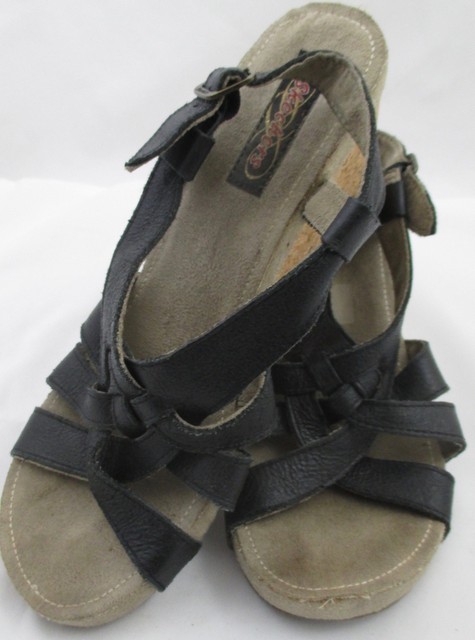 Skechers Black Strappy Wedge Sandals Cork Leather US 10 EUR 40 | eBay