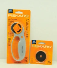 FISKARS Rotary Cutter All-Purpose 45MM Classic Loop 195210-1001 + Blades NEW