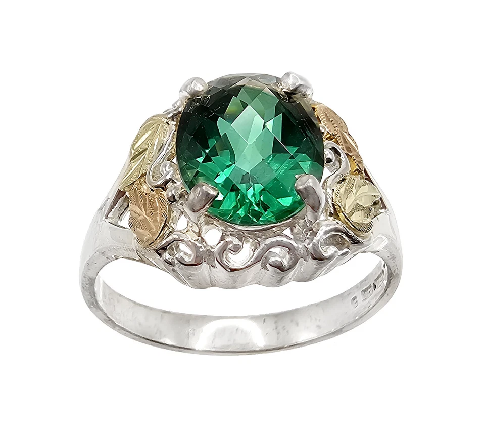 Anillo Black Hills Oro Plata Esterlina con Esmeralda Sintética Talla 7 ENVÍO RÁPIDO Foto 2 de 4