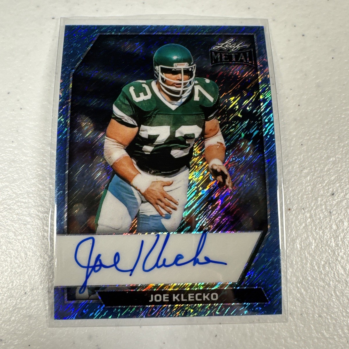 2026 Leaf Metal Joe Klecko Shimmer Blue On-Card auto card 5/5 HOF