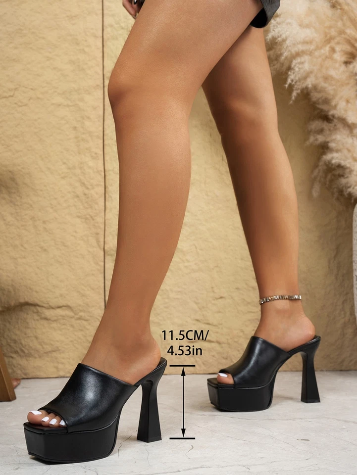 Summer Womens High Heels Platform Stiletto Mules Peep Toe Party Slippers Dress - Image 3 of 4
