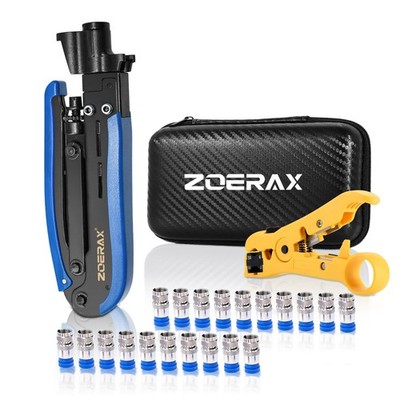 ZOERAX Coax Cable Crimper Tool Kit with Wire Stripper and 20PCS F Connectors   C