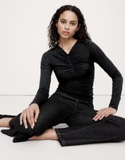 Banana Republic Black Crepe Ruched Top Size XS NWT RT 90