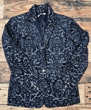 CABI Style 109 Navy Blue Jacquard Floral Wool Blend Jacket Blazer Size 6 Lined