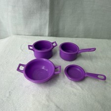 4 Piece Bundle Purple Barbie Size Pots Pans Kitchen Dollhouse Miniatures F13G