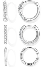 925 Sterling Silver Huggie Hoop Earrings Set for Women, Dainty Small Cartilag...