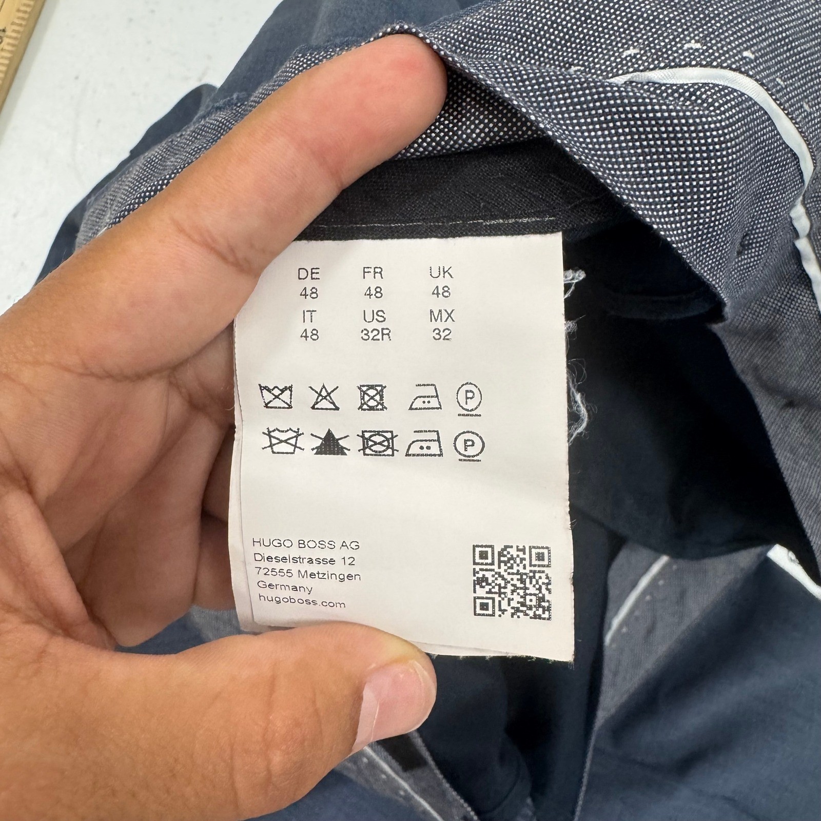 Hugo Boss Mens Blue Textured Dress Pants Flat Front Trousers Size 32R 32x27 thumbnail 7