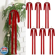 Janinka 6 Pcs Velvet Christmas Swag Bow 23.5x15.5 Inch Rustic Large Velvet Ch