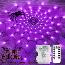 96LED Halloween Spider Web Lights Net Lights with Black Hairy Spider 8 Modes US