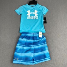 Under Armour Boy  s Size 4 Hyper Woodland Swim Set Shirt Shorts Blue,Vacation
