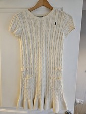 Ralph Lauren Polo Women's Cable Knit Dress Size 8 /10 Or Age 16 Years White Vgc