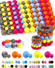 100PCS Silicone Beads for Keychain Making, 9Mm & 15Mm Neon Mixed 5 Colors Silic