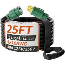 25FT 30 Amp Generator Extension Cord 4 Prong, NEMA L14-30P/L14-30R 10 Gauge S...