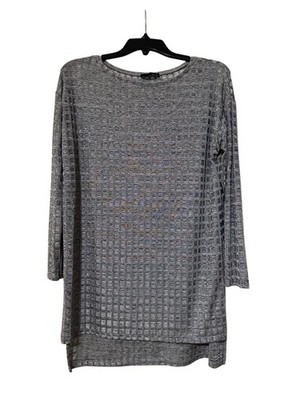 Zara W&B Blouse Women s Size Large Gray round neck ¾ sleeves tunic casual top