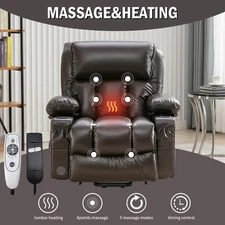 Power Electric Lift Chair Breathable Leather Recliner Chair w/ Massage & Heat