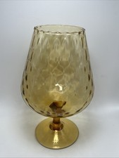 Vintage MCM Empoli Italian Diamond Optic Amber Glass Brandy Snifter Vase Italy