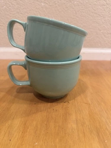 Homer Laughlin Fiesta Ware Seamist Green Retired Jumbo Mug Cup Set of 2 USA Made