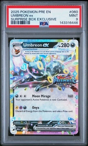 2025 POKEMON PRE EN-PRISMATIC EVOLUTIONS SURPRISE BOX EXCLUSIVE UMBREON EX PSA 9