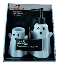 Way to Celebrate 2-Piece Ceramic GHOST Bath Access Set Soap Dispenser Tumber