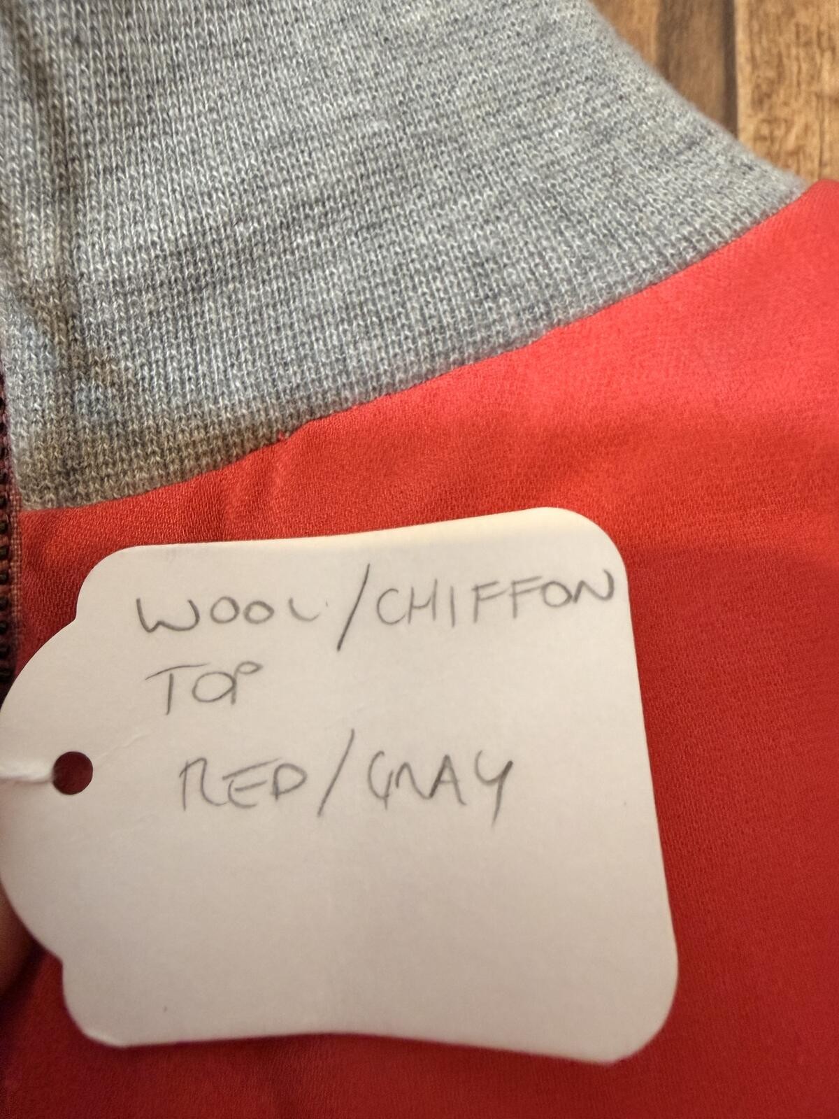 Osman London Runway Sample Red Wool Top Grey Chiffon Sleeve S/M image 3