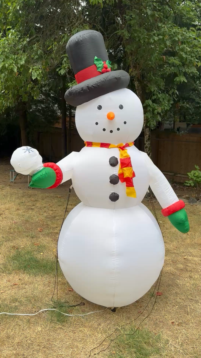 Gemmy 8ft Airblown Snowman Spinning Snowball Inflatable Lights Up