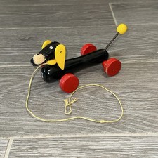 Brio Wooden Dachshund Dog Pull Toy Red Black Yellow Toddler Preschool Vintage
