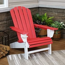 HDPE Adirondack Chair with Drink Holder - Red/White by Sunnydaze