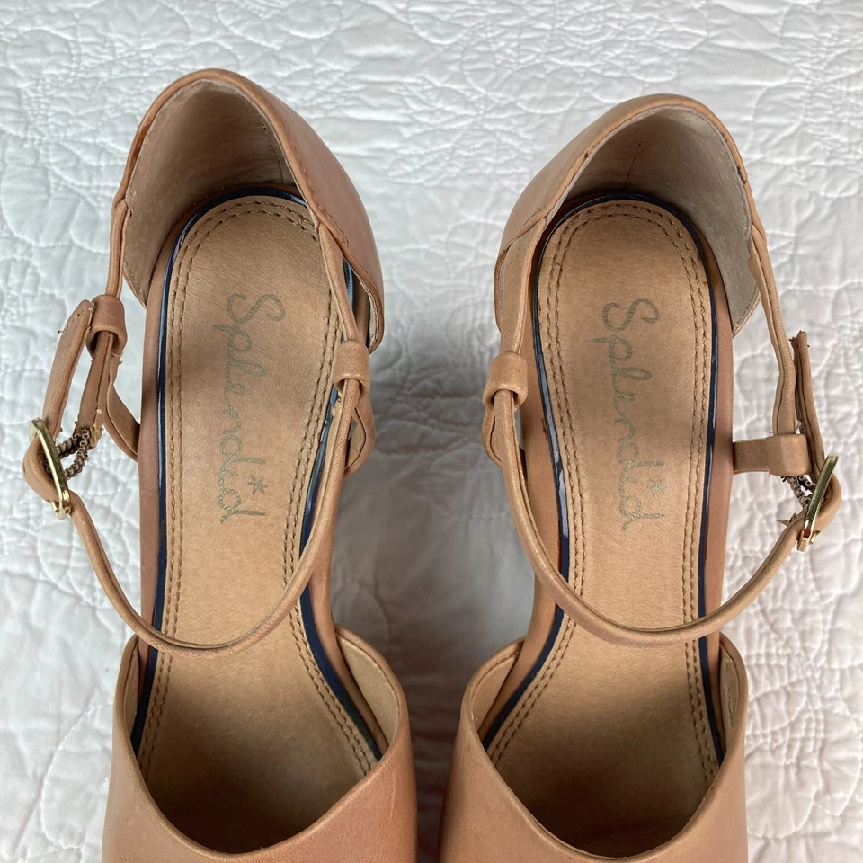 Splendid 天然棕褐色皮革 Davie 露趾楔形凉鞋 - 女式 7.5 - 二手状况完好! — 第 4/4 张图片