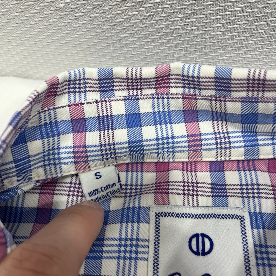 David Donahue Shirt Mens Small Blue Pink Plaid Long Sleeve Button Up Dress Shirt - Image 4 of 4