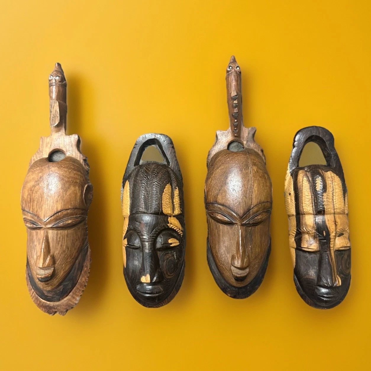Lot 4 Masques En Bois Ethnique Africain