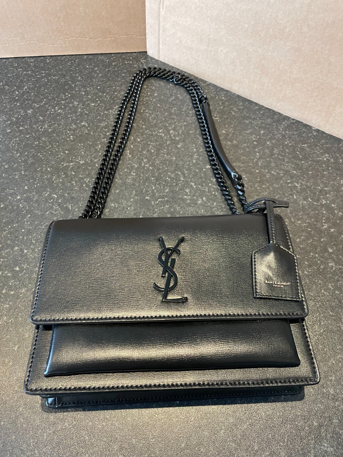 Saint Lauren Crossbody Bag Sunset medium in smooth leather - All black image 8