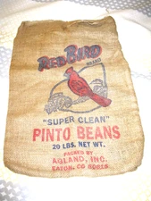 Advertising Burlap Bag Red Bird Pinto Beans USA