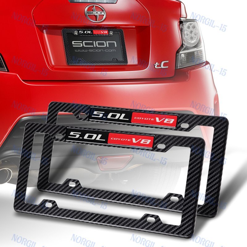 Coyote V8 License Plate Frame With 5.0L Coyote V8 Emblem