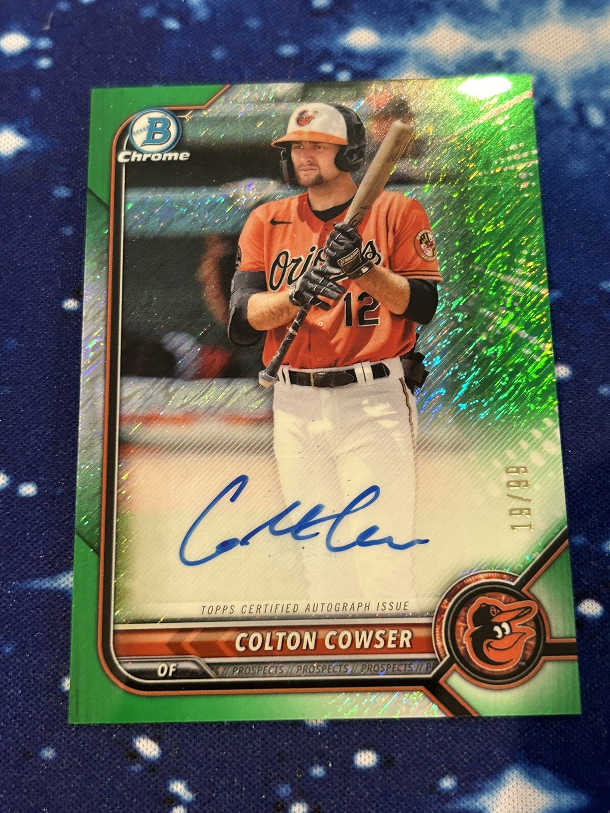 2022 Bowman Chrome Prospect Autographs Green Shimmer #CPA-CC Colton Cowser /99
