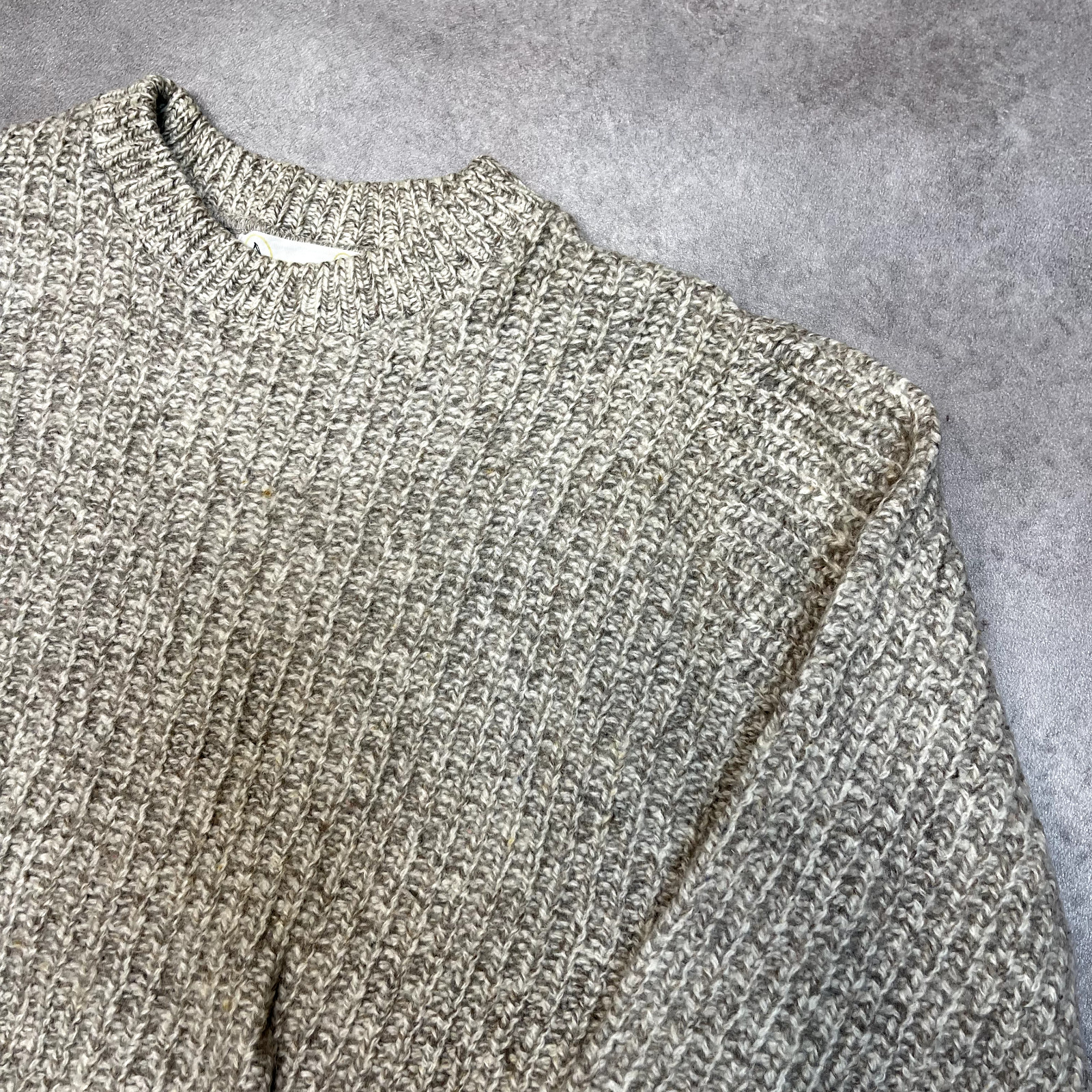 Vintage Knit Sweater Kids Large Chunky Hand Knitted Wool Jumper, Brown image 2