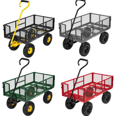 Heavy Duty 880lb Garden Utility Wagon Cart Yard Lawn Trolley w/ Pneumatic Wheels