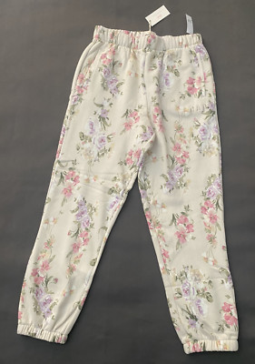 New Gap x LoveShackFancy Womens Cream Floral Joggers Sz M NWT