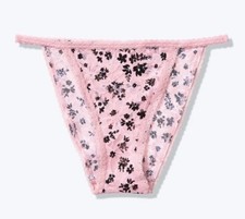 Victoria's Secret Lace High Leg Bikini Panty L Chalk Rose Black Floral NEW NWT