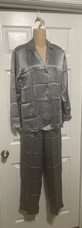 Pijama de seda plateado manga larga estilo clásico La Perla Studio XS Foto 2 de 3