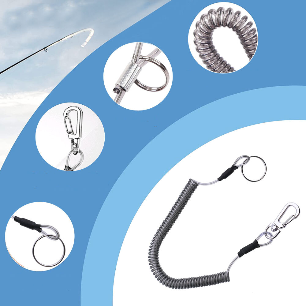 Wire Spring Cord Strap Keychain Elastic Key Holder Lanyard Fishing