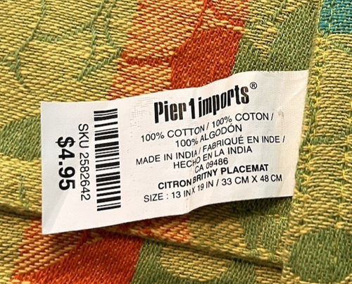 Pier 1 Imports Placemats Spring Summer Cotton Lime Green Floral - Lot of 4 - Picture 5 of 5