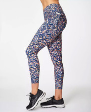 Sweaty Betty Women's Blue Pixelated Print 7/8 Length Power Workout Leggings Sz S