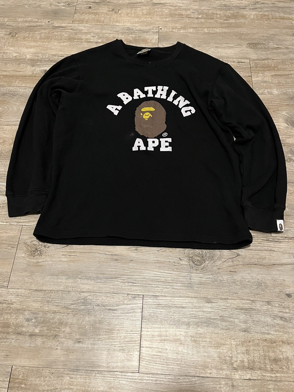 90s BAPE Men’s M Long Sleeve Crewneck Sweater Black 100% Cotton A Bathing Ape