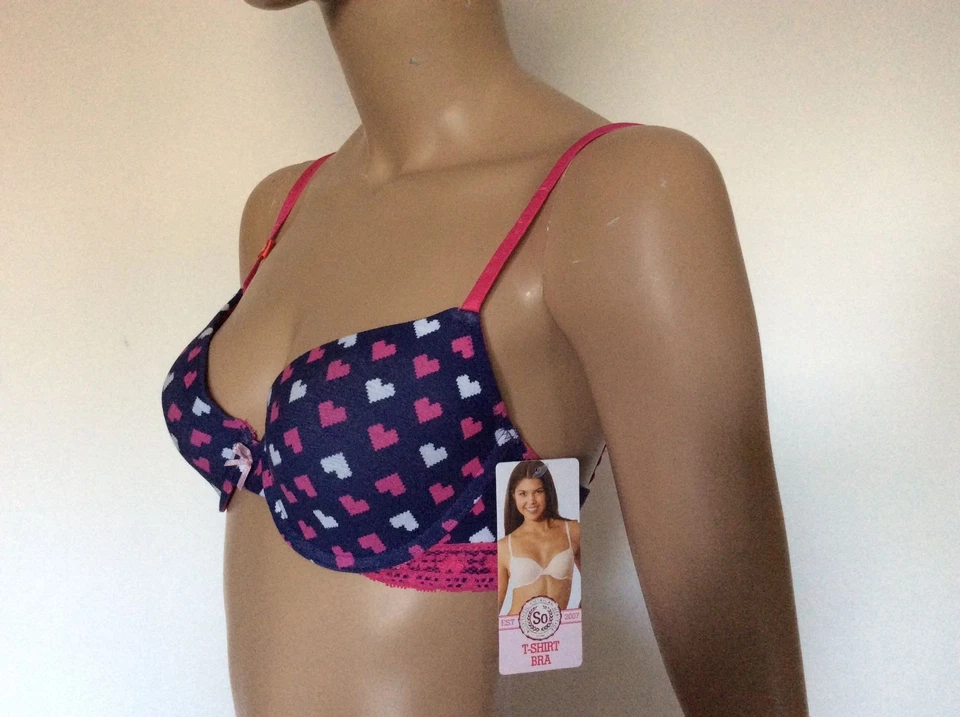 SO Bra Soft Convertible T-Shirt Navy white Heart SI381004B Sz.32,34,36(A, - Image 3 of 4