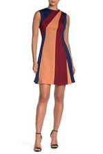 ALEXIA ADMOR Colorblock Striped Retro Mod 70's Flare Cocktail Dress L = 10/12