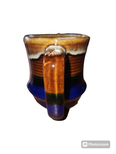 2 tazas de té café de colección tazas mango en D cerámica AZUL marrón esmalte por goteo retro MCM - Imagen 10 de 17
