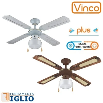 VINCO Ventilatore a Soffitto da Parete 4 Pale Ø 107 Lampadario con Luce 55-60W 3 Vel.