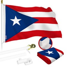Combo: 6 Ft Flagpole White Puerto Rico Flag 3x5 Ft Emb 220GSM Spun Poly